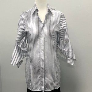 Victoria Victoria Beckham Striped Three-Quarter Sleeve Button-Up Top